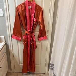 Vintage Fernando Sanchez Color Block robe with belt size Med Orange and Pink
